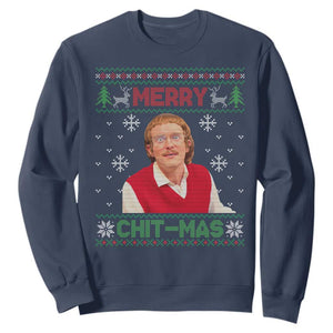 Funny Chit Christmas Merry Chit-Mas Sweatshirt Retro Holiday Humor TS02 Navy Print Your Wear