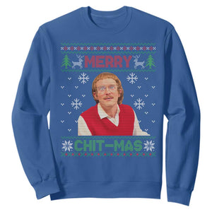 Funny Chit Christmas Merry Chit-Mas Sweatshirt Retro Holiday Humor TS02 Royal Blue Print Your Wear
