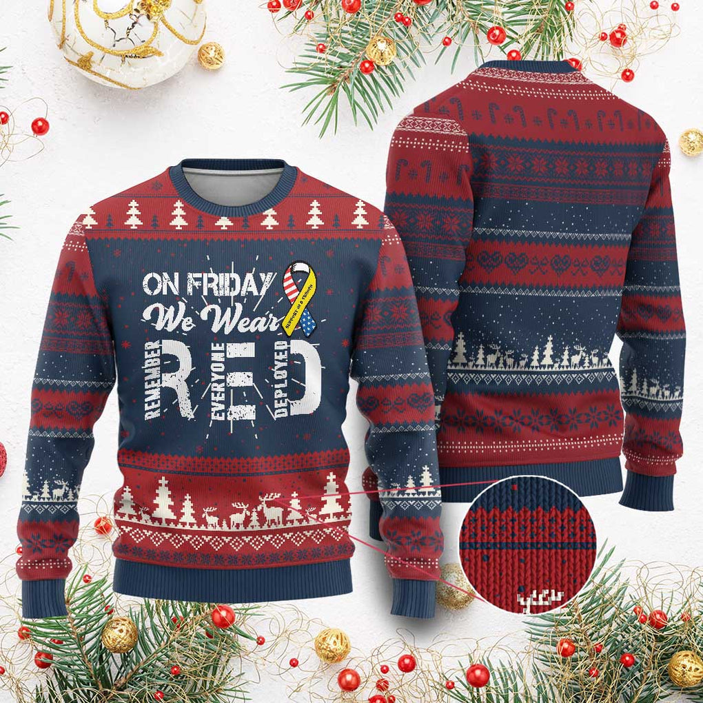 Red Friday Ugly Christmas Sweater R.E.D On Friday We Wear Red Support American Troops TS02 Burgundy Print Your Wear