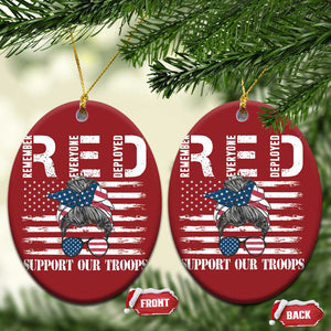 Red Friday Christmas Ornament R.E.D Remember Everyone Deployed American Flag Messy Bun TS02 Oval Red Print Your Wear