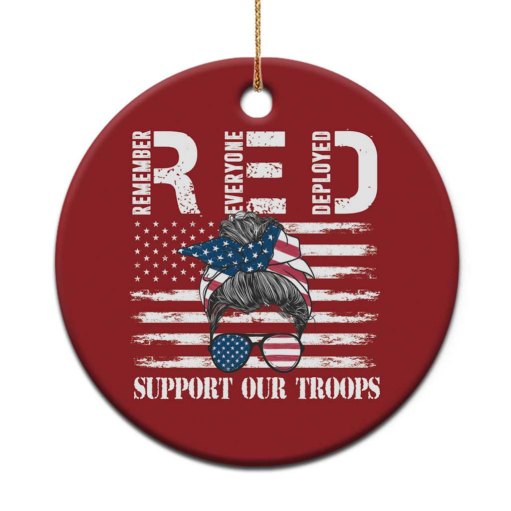 Red Friday Christmas Ornament R.E.D Remember Everyone Deployed American Flag Messy Bun TS02 Print Your Wear