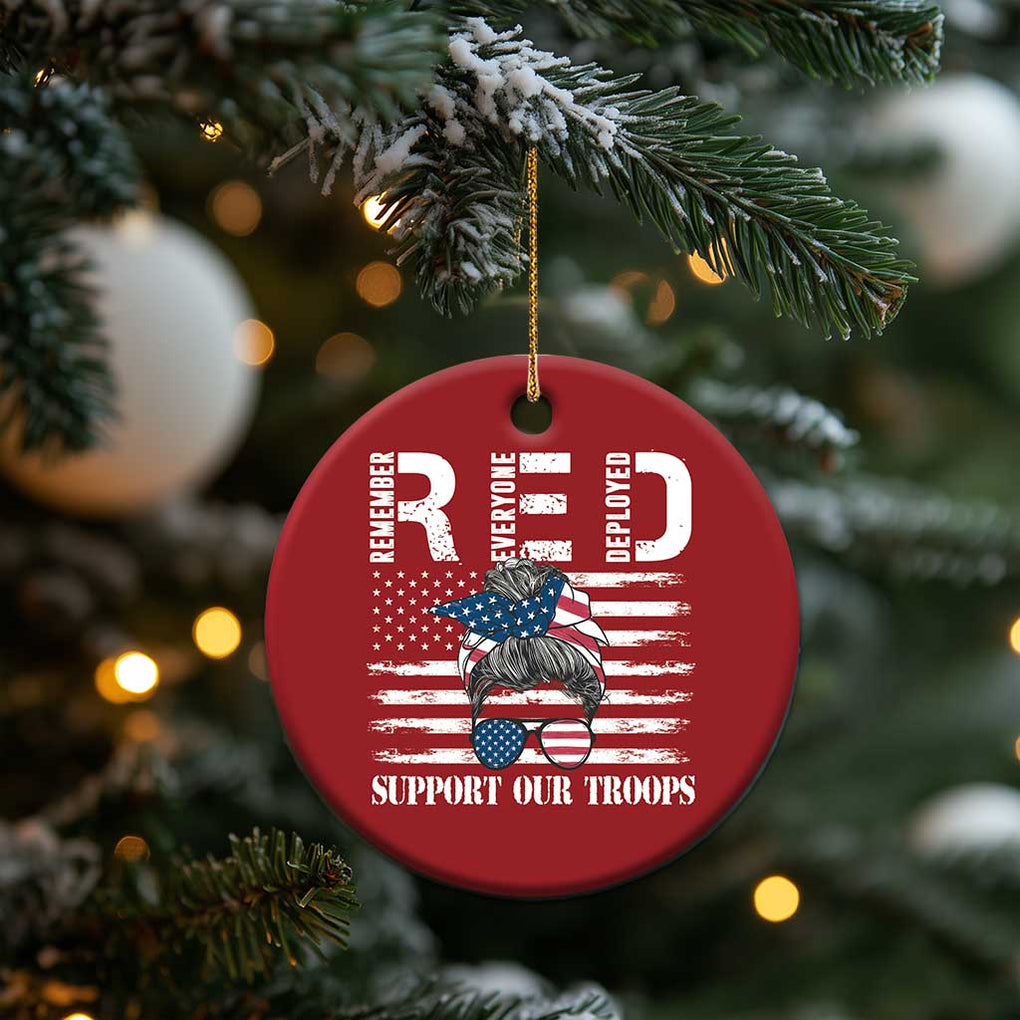 Red Friday Christmas Ornament R.E.D Remember Everyone Deployed American Flag Messy Bun TS02 Print Your Wear