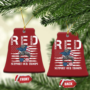 Red Friday Christmas Ornament R.E.D Remember Everyone Deployed American Flag Messy Bun TS02 Bell Flake Red Print Your Wear