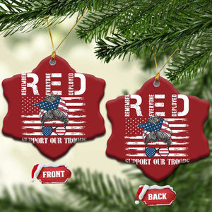 Red Friday Christmas Ornament R.E.D Remember Everyone Deployed American Flag Messy Bun TS02 Snow Flake Red Print Your Wear