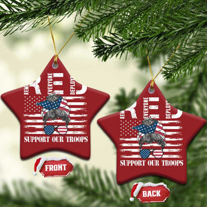 Red Friday Christmas Ornament R.E.D Remember Everyone Deployed American Flag Messy Bun TS02 Star Red Print Your Wear