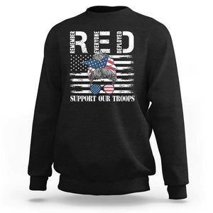 Red Friday Sweatshirt R.E.D Remember Everyone Deployed American Flag Messy Bun TS02 Black Print Your Wear