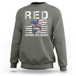 Red Friday Sweatshirt R.E.D Remember Everyone Deployed American Flag Messy Bun TS02 Military Green Print Your Wear