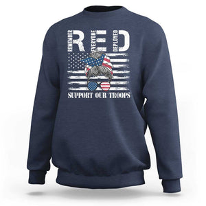 Red Friday Sweatshirt R.E.D Remember Everyone Deployed American Flag Messy Bun TS02 Navy Print Your Wear