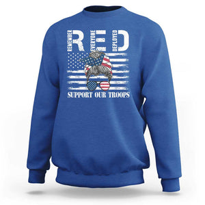 Red Friday Sweatshirt R.E.D Remember Everyone Deployed American Flag Messy Bun TS02 Royal Blue Print Your Wear