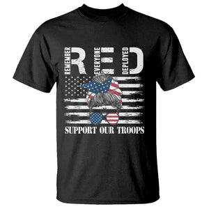 Red Friday T Shirt R.E.D Remember Everyone Deployed American Flag Messy Bun TS02 Black Print Your Wear