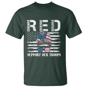 Red Friday T Shirt R.E.D Remember Everyone Deployed American Flag Messy Bun TS02 Dark Forest Green Print Your Wear