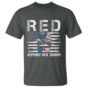 Red Friday T Shirt R.E.D Remember Everyone Deployed American Flag Messy Bun TS02 Dark Heather Print Your Wear