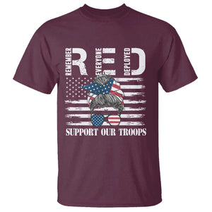 Red Friday T Shirt R.E.D Remember Everyone Deployed American Flag Messy Bun TS02 Maroon Print Your Wear