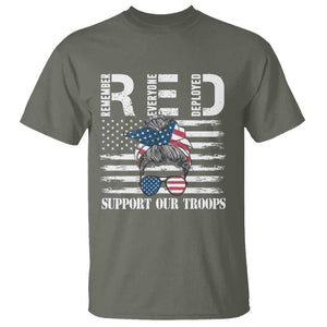 Red Friday T Shirt R.E.D Remember Everyone Deployed American Flag Messy Bun TS02 Military Green Print Your Wear