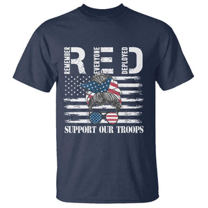 Red Friday T Shirt R.E.D Remember Everyone Deployed American Flag Messy Bun TS02 Navy Print Your Wear