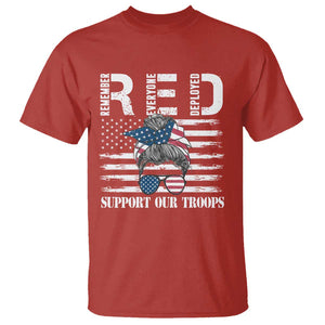 Red Friday T Shirt R.E.D Remember Everyone Deployed American Flag Messy Bun TS02 Red Print Your Wear