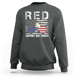 Red Friday Sweatshirt R.E.D Remember Everyone Deployed American Flag Glasses Dog Tag TS02 Dark Heather Print Your Wear