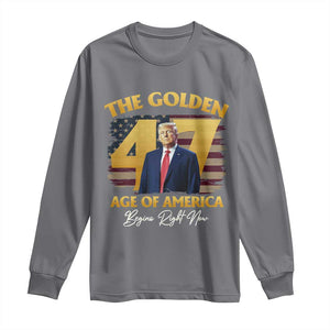 Trump 2025 Long Sleeve Shirt The Golden Age Of America Begins Right Now USA Flag TS02 Charcoal Print Your Wear