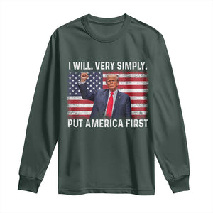 Trump 2025 Long Sleeve Shirt The Golden Age Of America Begins Right Now American Flag TS02 Dark Forest Green Print Your Wear