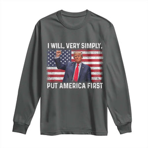 Trump 2025 Long Sleeve Shirt The Golden Age Of America Begins Right Now American Flag TS02 Dark Heather Print Your Wear