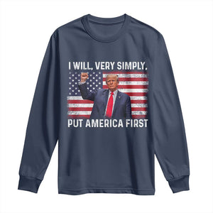 Trump 2025 Long Sleeve Shirt The Golden Age Of America Begins Right Now American Flag TS02 Navy Print Your Wear