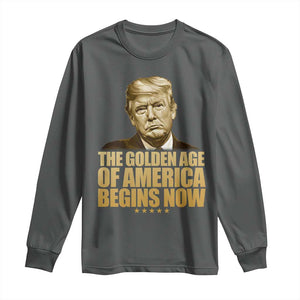 Trump 2025 Long Sleeve Shirt Golden Age Of America Begins Now Inauguration Speech TS02 Dark Heather Print Your Wear