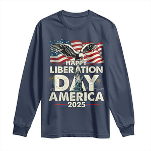 Trump 2025 Long Sleeve Shirt Happy Liberation Day 2025 Trump January 20Th 2025 TS02 Navy Print Your Wear