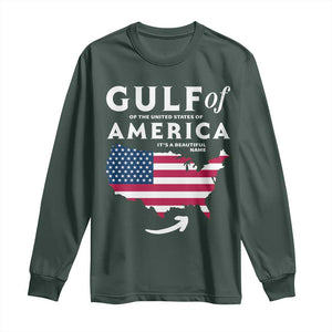 Trump America's Gulf Long Sleeve Shirt Gulf Of The Usa American Flag Pride Patriotic TS02 Dark Forest Green Print Your Wear