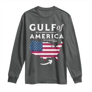 Trump America's Gulf Long Sleeve Shirt Gulf Of The Usa American Flag Pride Patriotic TS02 Dark Heather Print Your Wear