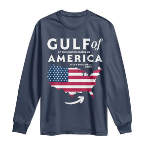 Trump America's Gulf Long Sleeve Shirt Gulf Of The Usa American Flag Pride Patriotic TS02 Navy Print Your Wear