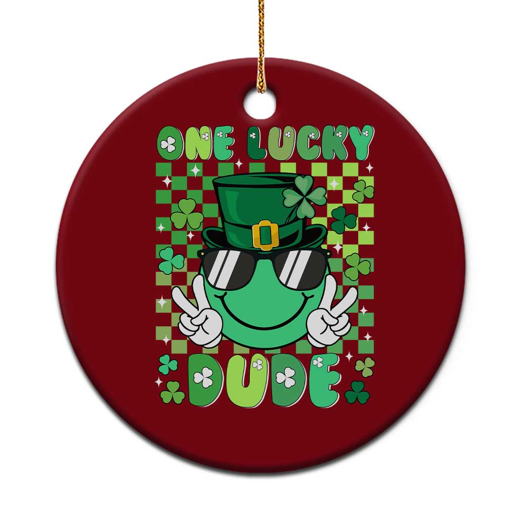 Retro St Patrick's Day Ceramic Ornament One Lucky Dude Green Checkered Heart Groovy TS02 1pc Red Print Your Wear