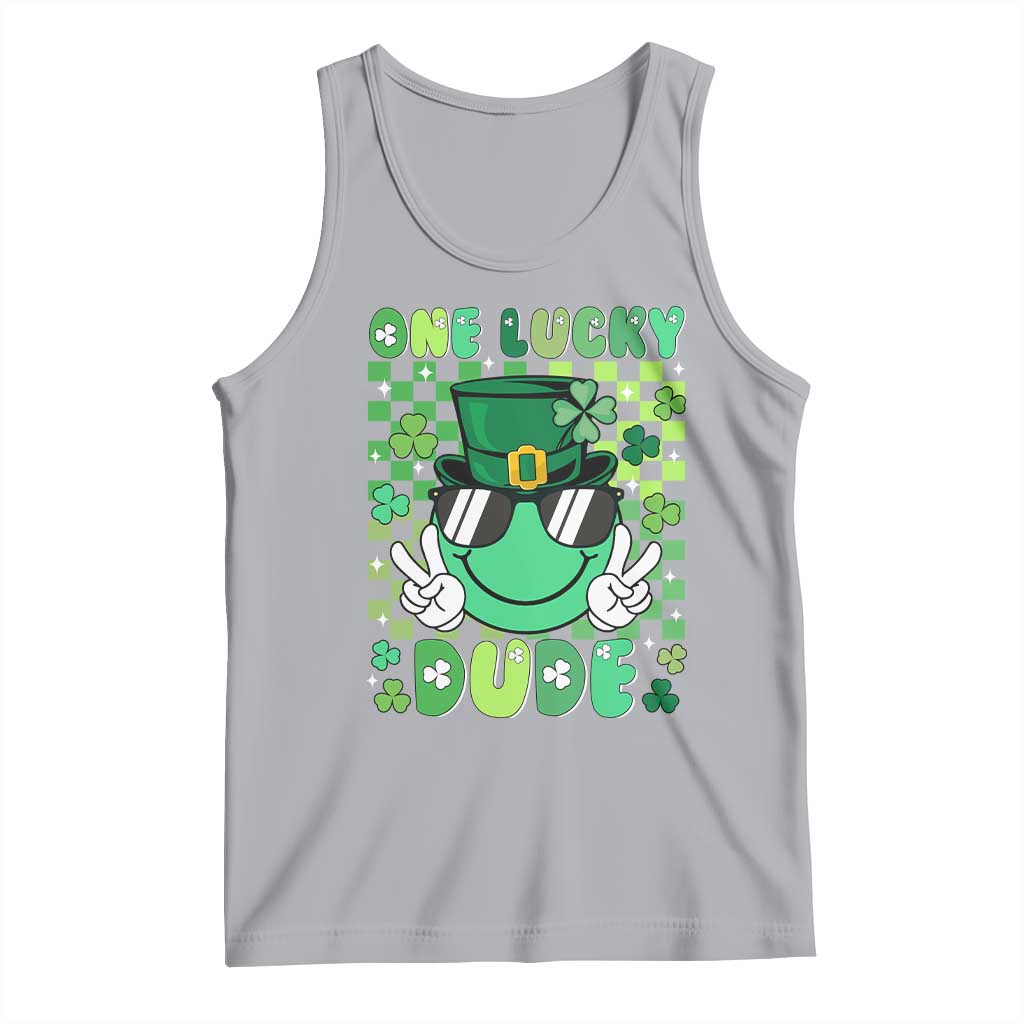 Retro St Patrick's Day Tank Top One Lucky Dude Green Checkered Heart Groovy TS02 Athletic Heather Print Your Wear