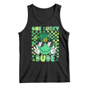 Retro St Patrick's Day Tank Top One Lucky Dude Green Checkered Heart Groovy TS02 Black Print Your Wear