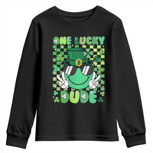 Retro St Patrick's Day Youth Sweatshirt One Lucky Dude Green Checkered Heart Groovy TS02 Black Print Your Wear