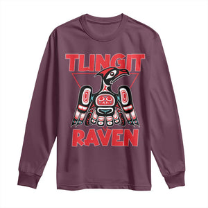 Tlingit Raven Totem Long Sleeve Shirt Alaska Native Tribal Art Design TS02 Maroon Print Your Wear