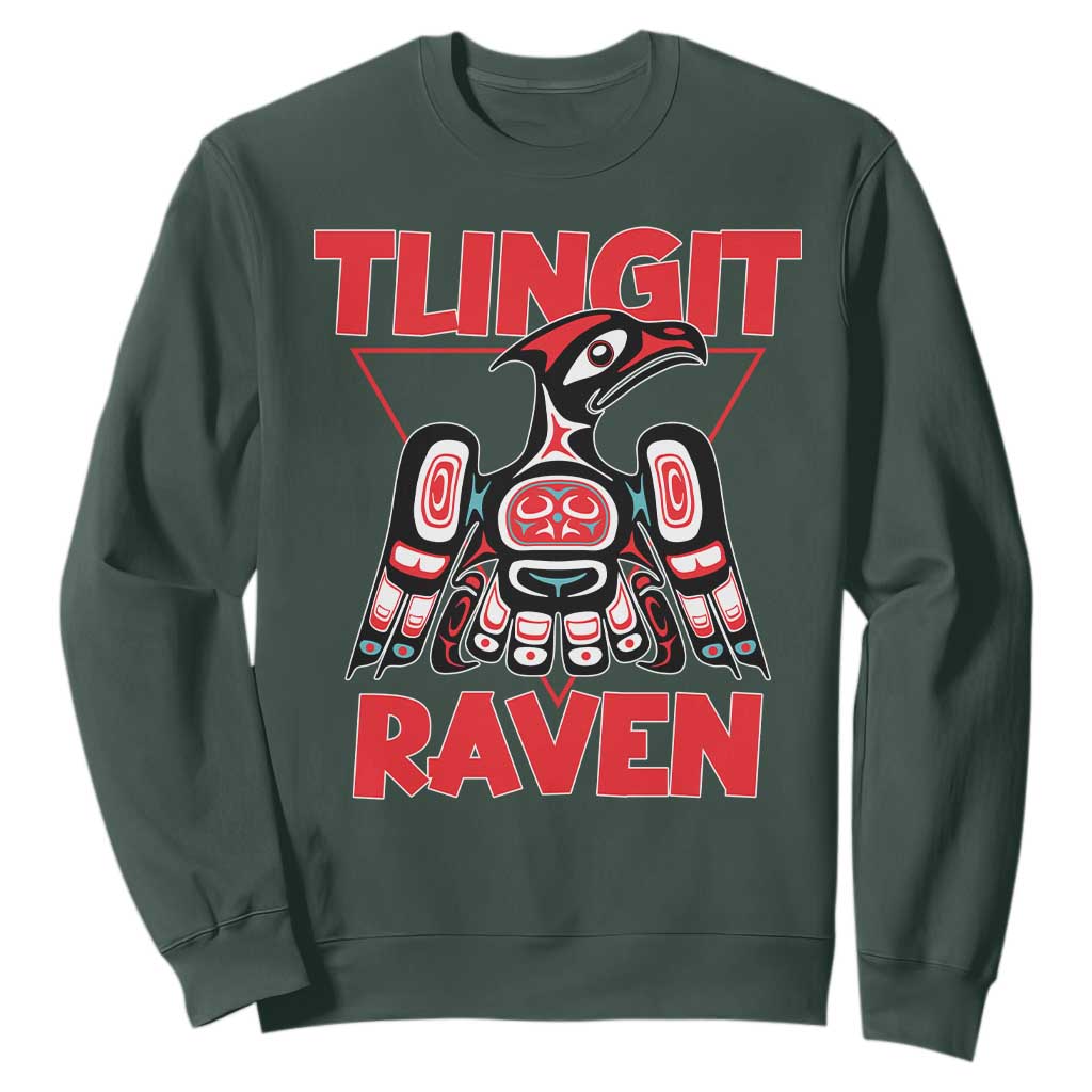 Tlingit Raven Totem Sweatshirt Alaska Native Tribal Art Design TS02 Dark Forest Green Print Your Wear