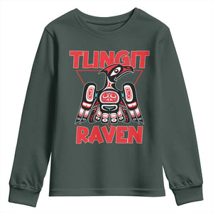 Tlingit Raven Totem Youth Sweatshirt Alaska Native Tribal Art Design TS02 Dark Forest Green Print Your Wear