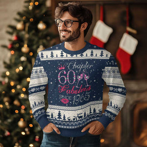 Chapter 60 Fabulous Ugly Christmas Sweater Sparkle Since 1965 60Th Birthday Gift For Women TS02 Navy Beige Print Your Wear