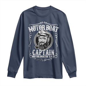 Motor Boat Captain Long Sleeve Shirt Funny Boating Pontoon Party Motor Boatin Lake Life TS02 Navy Print Your Wear