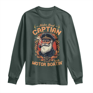 Funny Motor Boat Captain Long Sleeve Shirt Pontoon SOB Motor Boating Vintage TS02 Dark Forest Green Print Your Wear