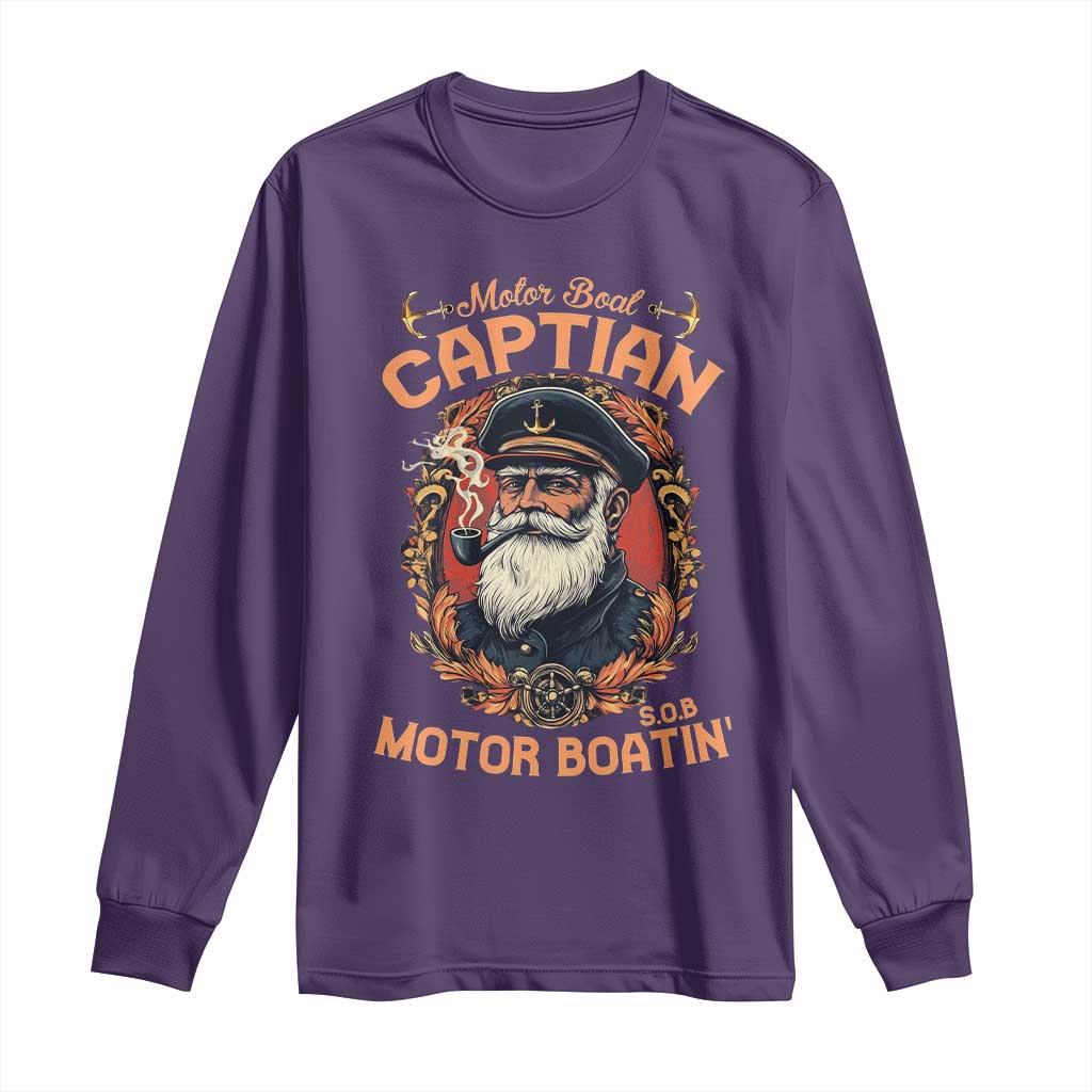 Funny Motor Boat Captain Long Sleeve Shirt Pontoon SOB Motor Boating Vintage TS02 Purple Print Your Wear