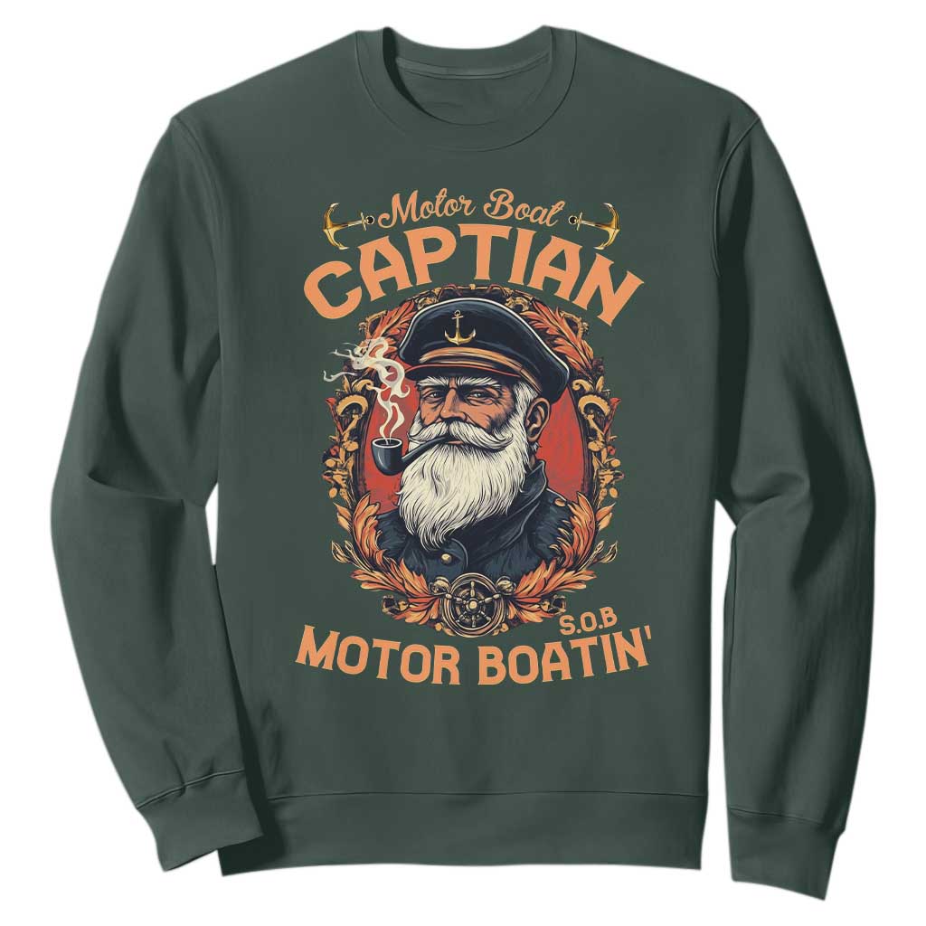 Funny Motor Boat Captain Sweatshirt Pontoon SOB Motor Boating Vintage TS02 Dark Forest Green Print Your Wear