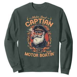 Funny Motor Boat Captain Sweatshirt Pontoon SOB Motor Boating Vintage TS02 Dark Forest Green Print Your Wear