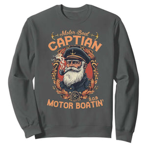 Funny Motor Boat Captain Sweatshirt Pontoon SOB Motor Boating Vintage TS02 Dark Heather Print Your Wear