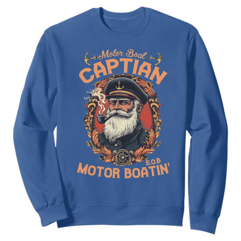 Funny Motor Boat Captain Sweatshirt Pontoon SOB Motor Boating Vintage TS02 Royal Blue Print Your Wear