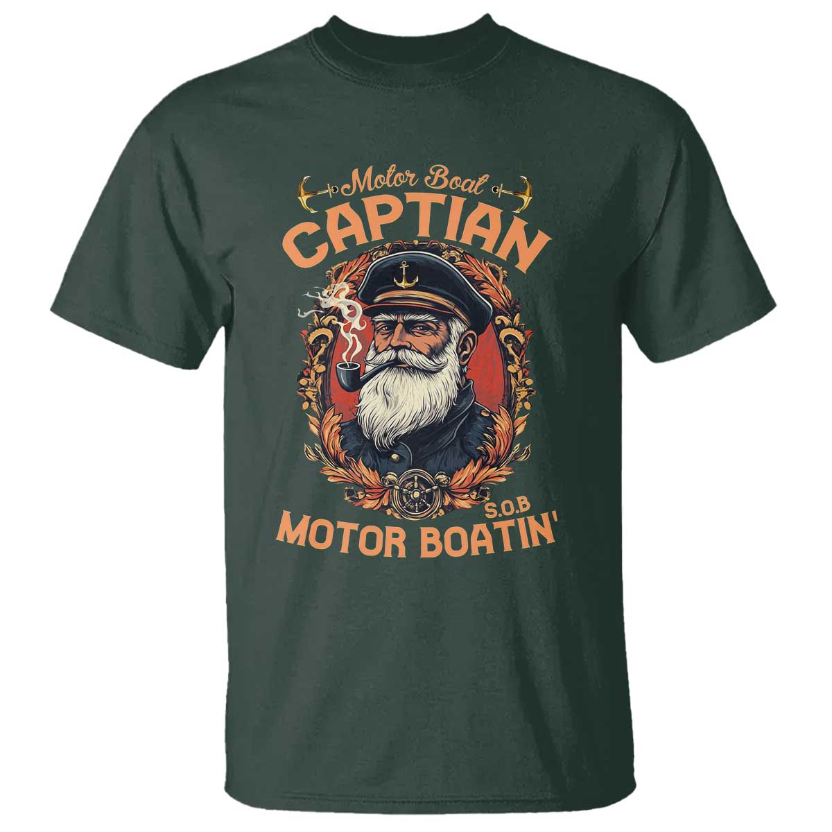 Funny Motor Boat Captain T Shirt - Pontoon SOB Motor Boating Vintage Humor Tee TS02 Dark Forest Green Print Your Wear