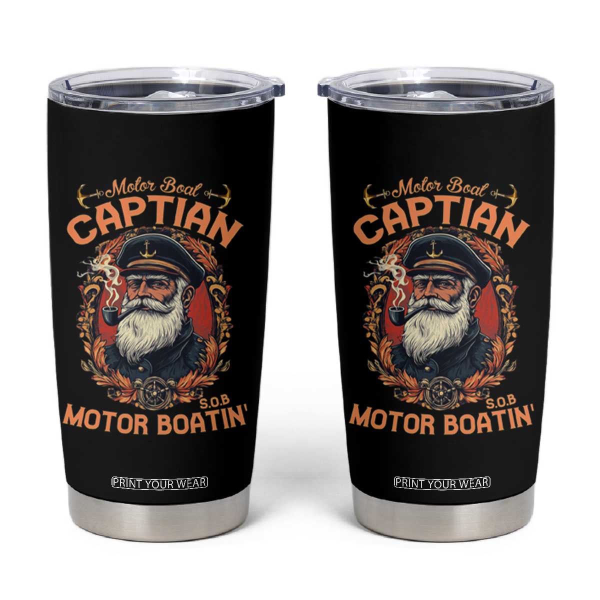 Funny Motor Boat Captain Tumbler Cup Pontoon SOB Motor Boating Vintage TS02 Black Print Your Wear