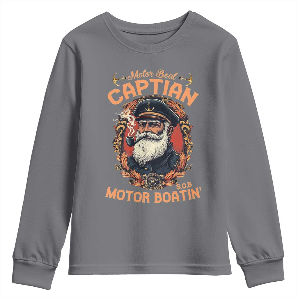 Funny Motor Boat Captain Youth Sweatshirt Pontoon SOB Motor Boating Vintage TS02 Charcoal Print Your Wear