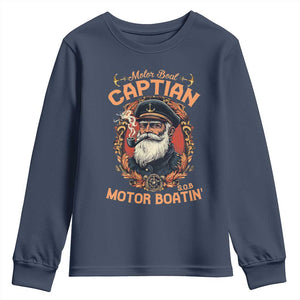 Funny Motor Boat Captain Youth Sweatshirt Pontoon SOB Motor Boating Vintage TS02 Navy Print Your Wear