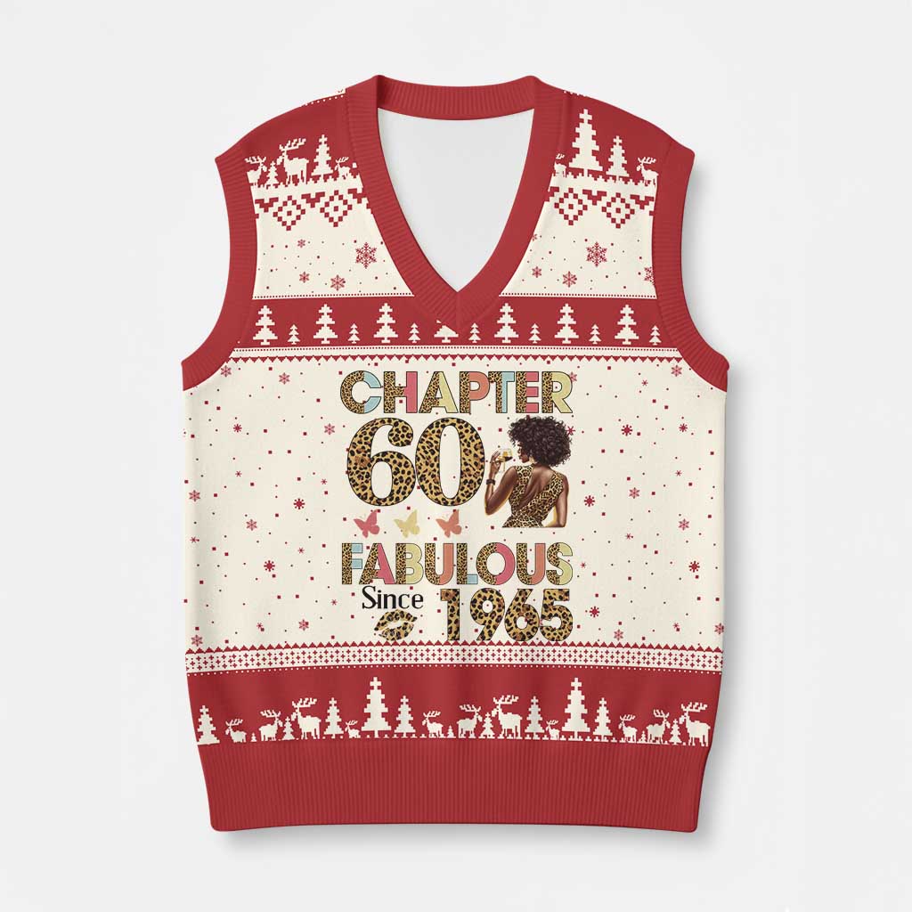 Chapter 60 Fabulous Leopard V-Neck Knit Sweater Vest Since 1965 60Th Birthday Gift For Women TS02 Beige Red Print Your Wear